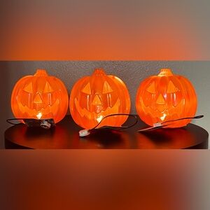 NWT Set of Three Orange Iridescent Light-Up Pumpkin Fall Halloween Fun Party